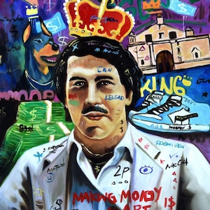King Pablo Escobar oil painting on canvas signed / King Pablo Escobar oil painting on canvas