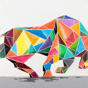 Hand painted bull painting 'Geometric Strength' 120x80cm