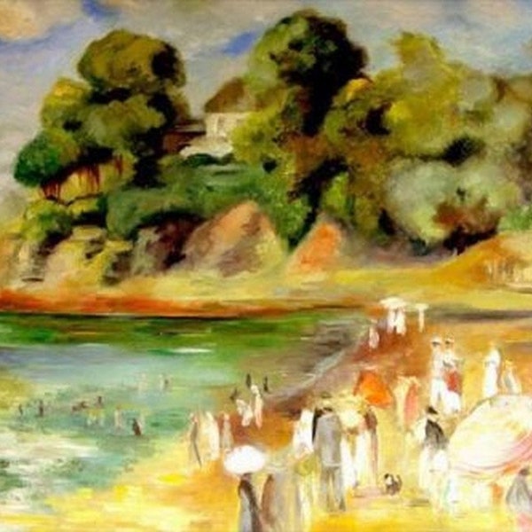 paysage marin plage d'apres Renoir huile sur toile signée / seascape after Renoir oil painting on canvas