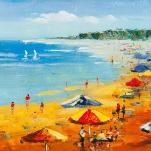 beach landscape painting acrylic painting on canvas signed / seascape beach acrylic painting on canvas