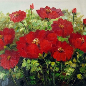abstract painting flowers poppies oil on canvas / abstract flowers poppies oil painting on canvas
