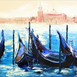 Paisaje marino de Venecia pintura pintura óleo sobre lienzo firmado / paisaje marino pintura al óleo sobre lienzo