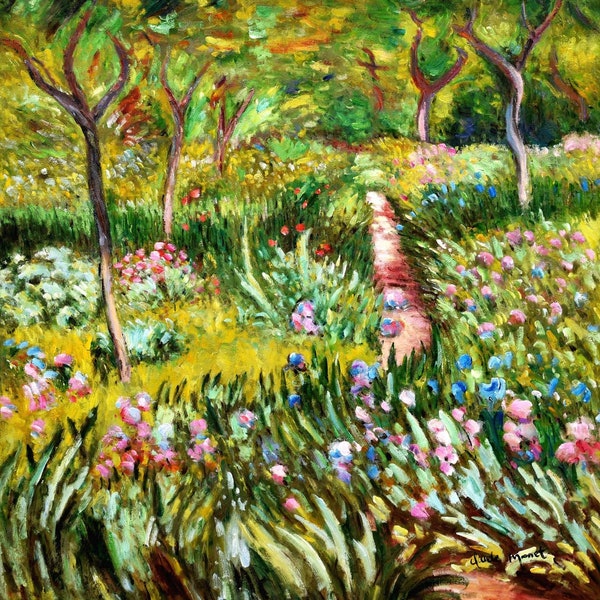 paysage giverny d'apres Monet huile sur toile signée / garden after Monet oil painting on canvas