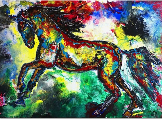 Tableau peinture moderne HORSE 80x80 cm - MiLOME