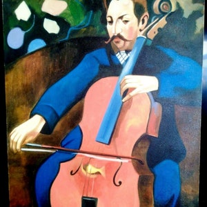 portrait man musician painting oil painting on canvas / man playing music figure oil painting on canvas