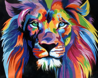 モダンアート ライオンの絵 キャンバスにアクリル絵の具 サイン入り