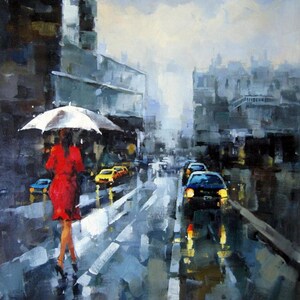 street scene painting painting oil on canvas signed / cityscape street life oil painting on canvas