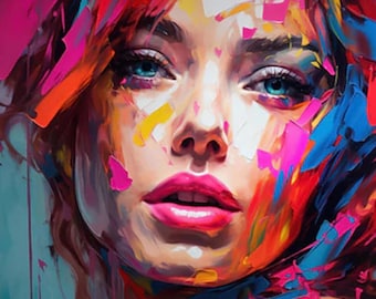 face woman portrait oil painting on canvas / figure woman oil painting on canvas