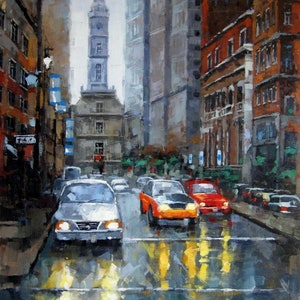 street scene painting painting oil on canvas signed / cityscape street life oil painting on canvas