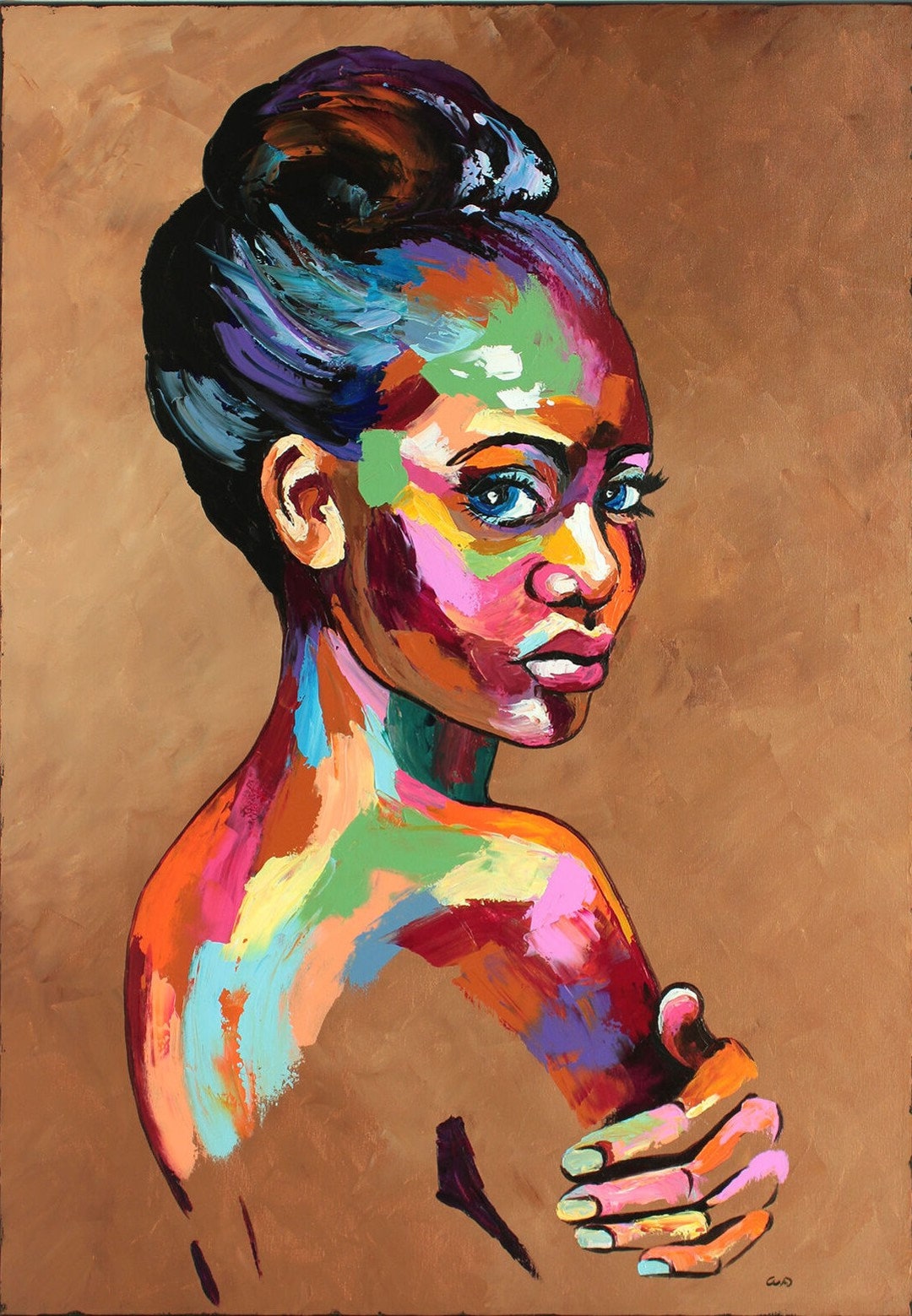 人物画/油絵【白猫と女性の絵】1点物の原画/作者サイン