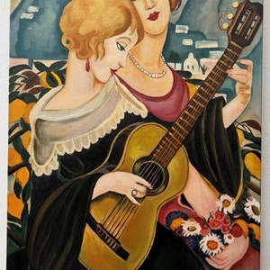 scene art deco couple women after Wegener painting oil on canvas / art figure lady oil painting on canvas
