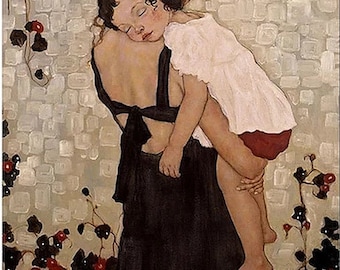 pintura al óleo sobre lienzo para madre e hijo