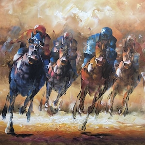 course hippique peinture originale huile sur toile / oil painting on canvas horse race