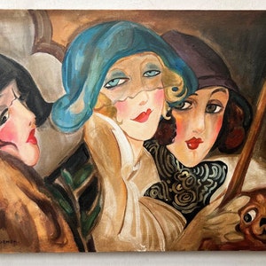scene art deco couple women after Wegener painting oil on canvas / art figure lady oil painting on canvas