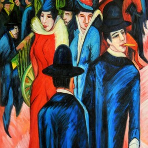 kirchner street scene from Kirchner painting oil on canvas signed / cityscape street after Kirchner oil painting on canvas