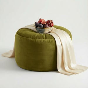 Sage Green Velvet Beanbag Ottoman: Round Footstool Pouf