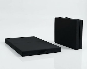 Black Bi-Fold Gymnastics Mat: Non-Slip Exercise Crash Pad