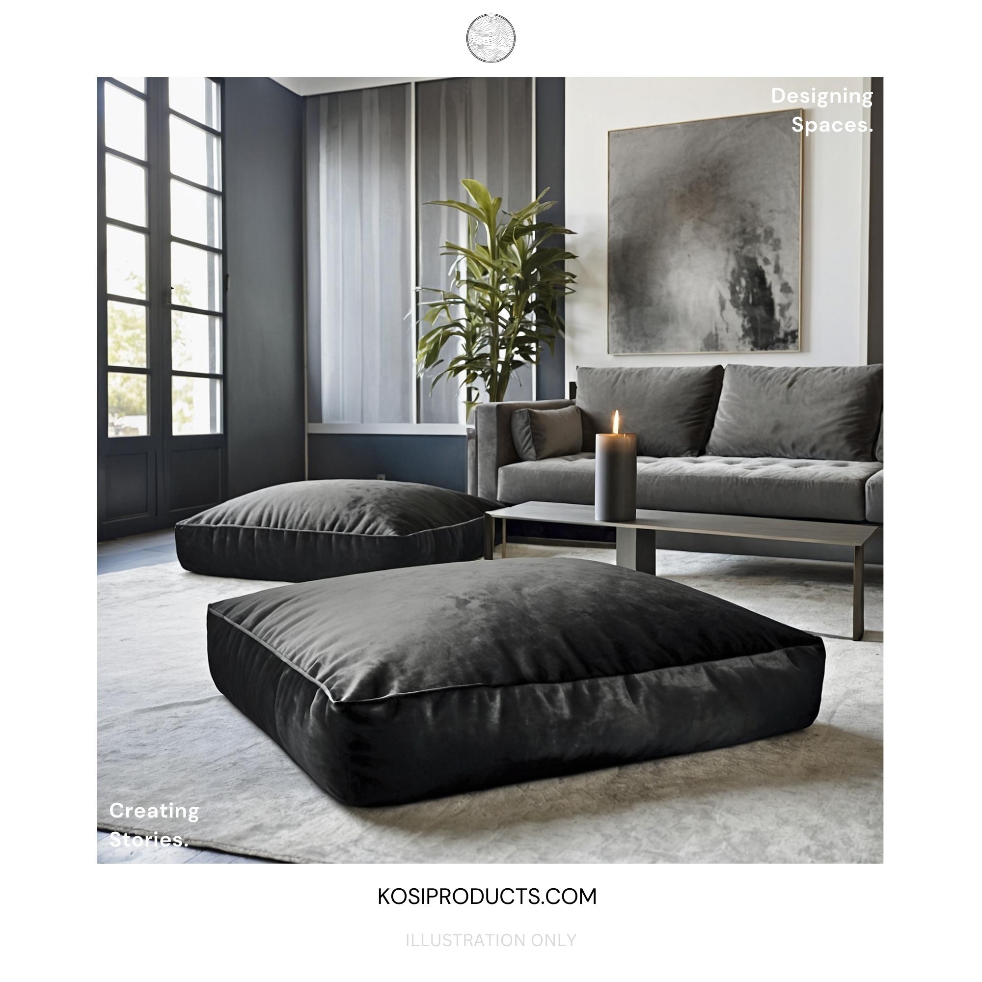 Black Velvet Bean Bag Floor Cushion: Square Ottoman Pouf (60cm) - Etsy