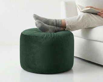 Bean Bag pouffe footstools Green Velvet : Round Ottoman Style Footstool Pouf