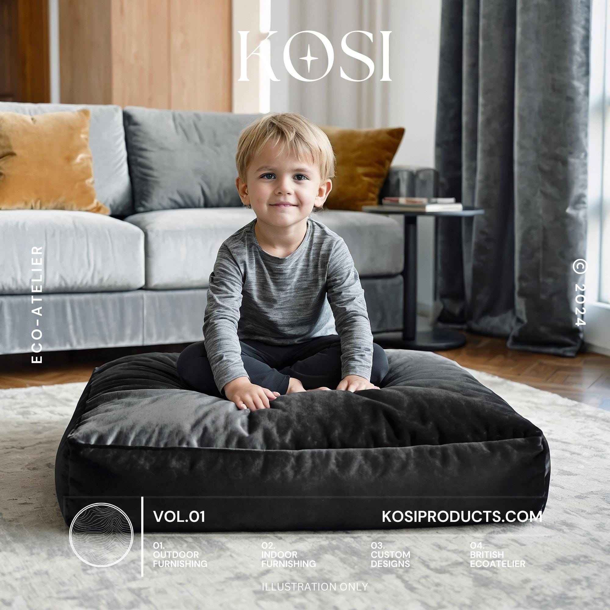 Black Velvet Bean Bag Floor Cushion: Square Ottoman Pouf (60cm) - Etsy