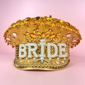 Gold Bride Captain Hat | Bachelorette Bride Hats | Captain Bride Hat Bachelorette Party | Bride Hat UK