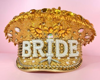 Gold Bride Captain Hat | Bachelorette Bride Hats | Captain Bride Hat Bachelorette Party | Bride Hat UK