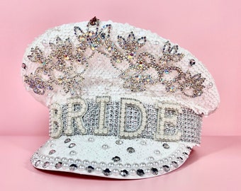 Silver/White Bride Captain Hat | Bachelorette Bride Hats | Captain Bride Hat Bachelorette Party | Bride Hat UK