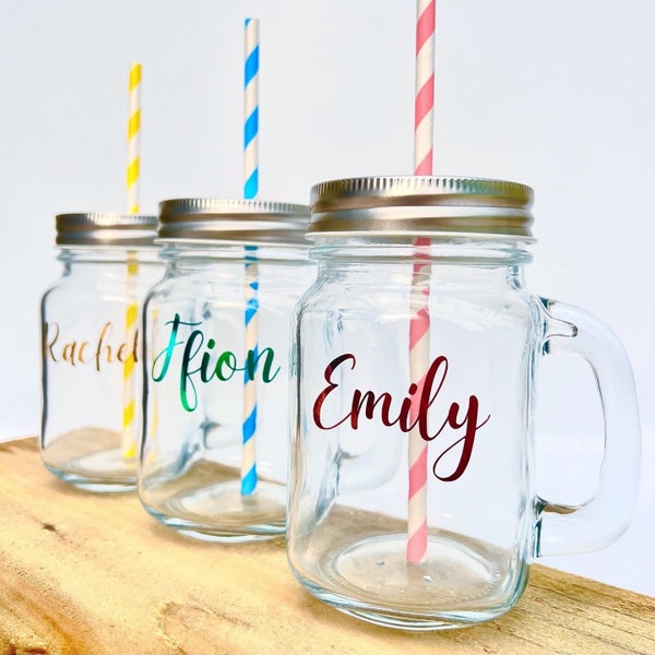 Personalised Drinks Jar | Personalised Mason Jar | Custom Jam Jar Glasses for Wedding Hen Party | Bridal Shower Mementos | Wedding Mementos