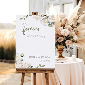 White Roses Forever Kind Of Thing Welcome Sign| Custom Wedding Welcome Sign | Sophisticated Welcome Sign | Personalised Wedding Boards UK