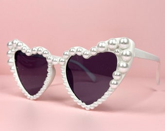 Pearl Heart-Shaped Sunglasses | Wedding Sunglasses | Bachelorette Sunglasses | Bachelorette Party Sunglasses | Pearl Sunglasses