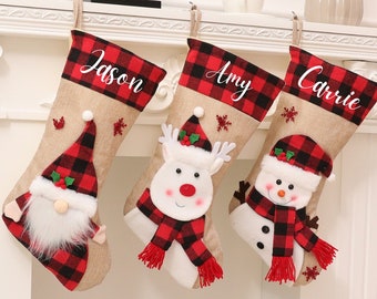 Medias navideñas personalizadas / Medias de regalo de muñeco de nieve de reno gnomo / Medias personalizadas para la familia / Carta a Santa Medias de Navidad