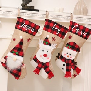 Personalised Christmas Stocking | Gnome Reindeer Snowman Gift Stockings | Personalised Stockings for Family | Letter to Santa Xmas Stocking