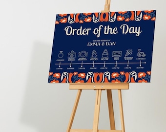 Retro Navy Order Of The Day Wedding Sign | Wedding Order of Events Sign | Custom Wedding Timeline Board | Personalised Signage UK