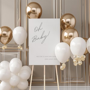 Cartello di benvenuto monocromatico delicato per baby shower "Oh Baby!" / Cartello personalizzato per baby shower / Cartello di benvenuto personalizzato per baby shower immagine 1