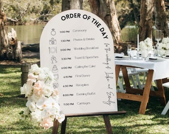 Modern Arch Order Of The Day Sign | Wedding Order of Events Sign | Custom Wedding Timeline Board Arch Shaped | Personalised Signage UK
