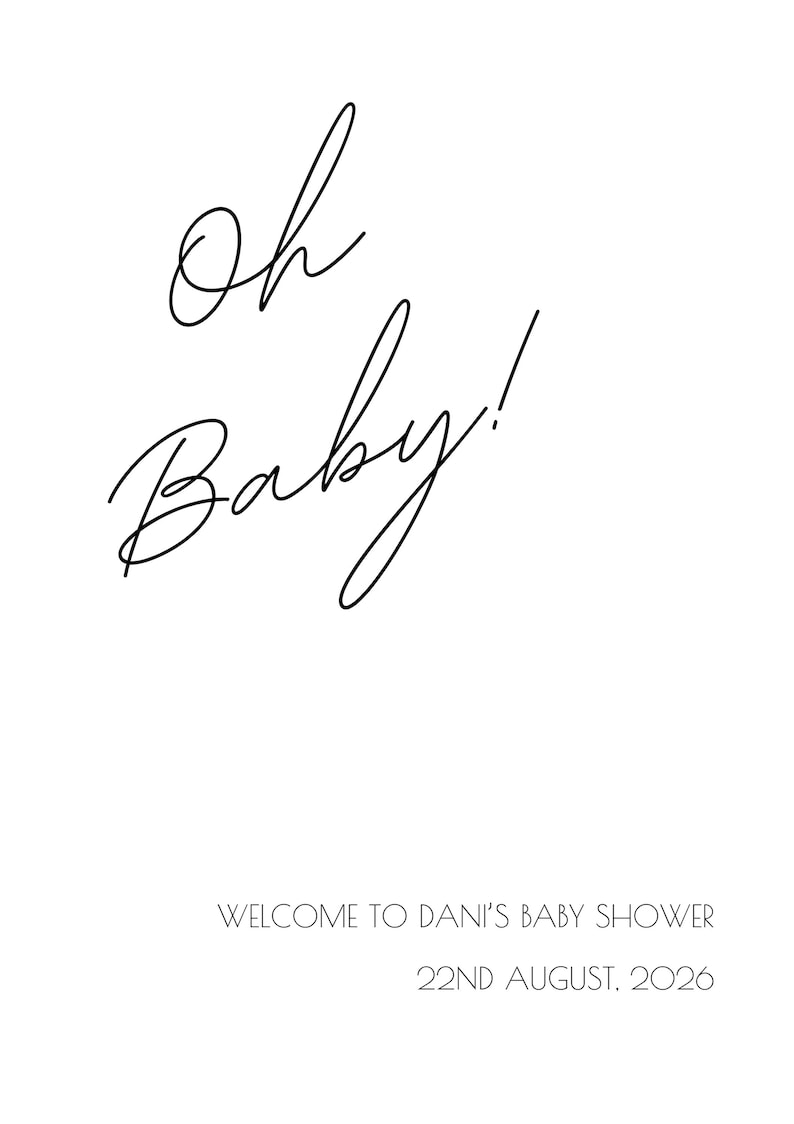 Cartello di benvenuto monocromatico delicato per baby shower "Oh Baby!" / Cartello personalizzato per baby shower / Cartello di benvenuto personalizzato per baby shower immagine 2