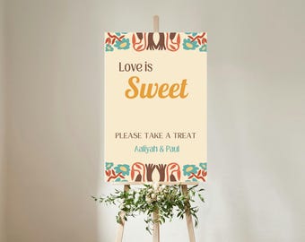 Letrero de boda "Love is Sweet" / Letrero retro de color crema para mesa de dulces / Letrero de mesa de dulces para recepción de boda / Entrega rápida en el Reino Unido