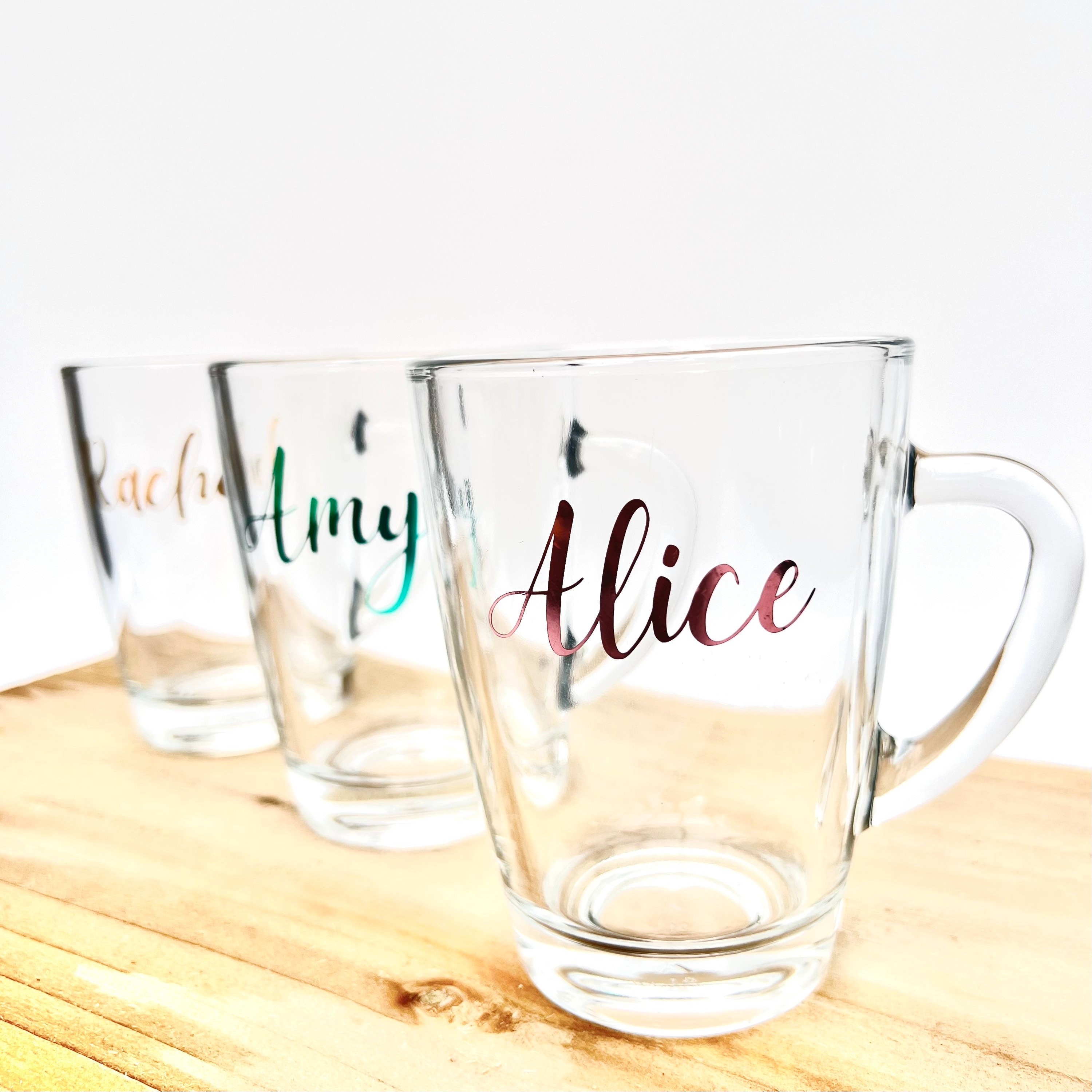 Clear Glass Coffee Mugs Engraved with Custom Logos or Artwork