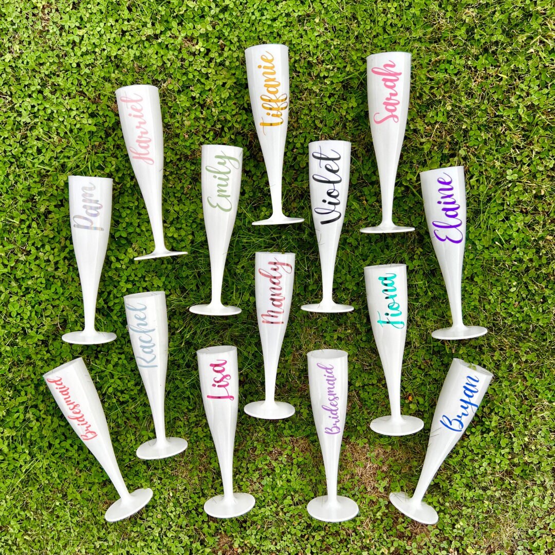 Personalised Flutes UK Hen Party Custom White Flutes Hen Do Champagne