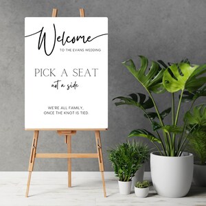 Timeless White Pick A Seat, Not A Side Sign | Wedding Ceremony Seating Sign | Sophisticated Personalised Wedding Boards UK