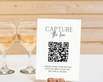 Signe minimaliste de code QR de partage de photos | Capturez le panneau QR Code Love Wedding | Plaque personnalisée de téléchargement de photos pour les invités du mariage