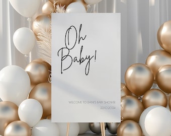 Zwart-wit "Oh schatje!" Welkomstbord babyshower | Aangepast babyshowerbord | Gepersonaliseerde welkomstbord babyshower