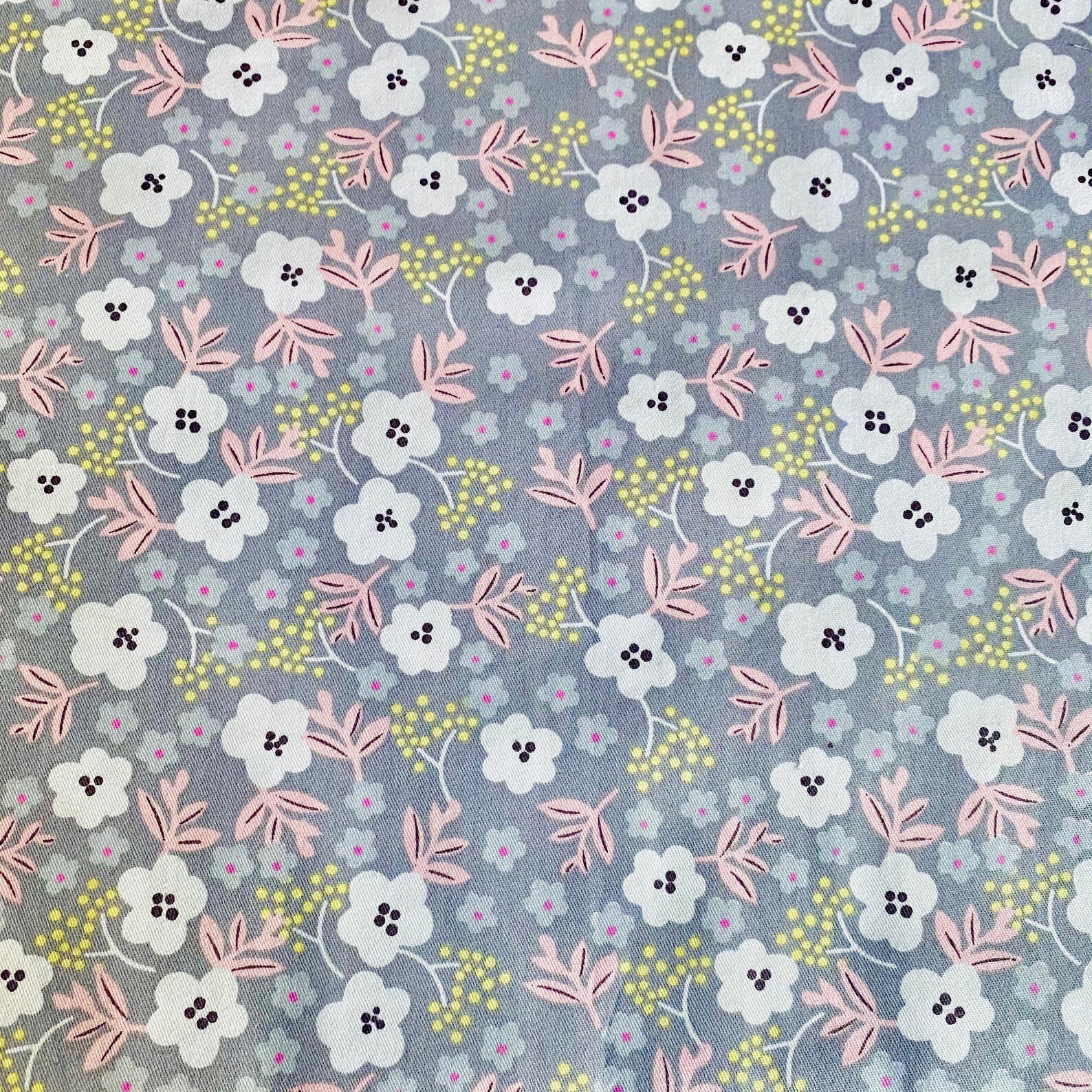 Grey Floral Fabric Yellow White Pink Flower Fabric UK Etsy