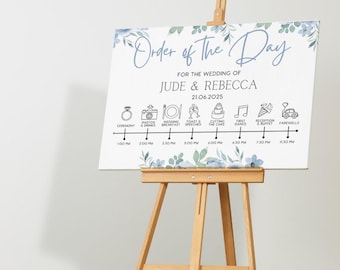 Blue Floral Order Of The Day Sign | Wedding Order of Events Sign | Custom Wedding Timeline Board | Personalised Signage UK