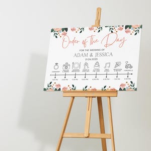 Pink & Peach Floral Order Of The Day Sign | Wedding Order of Events Sign | Custom Wedding Timeline Board | Personalised Signage UK