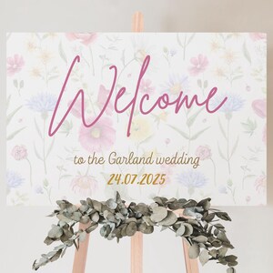 Garden Party Wedding Welcome Sign | Custom Wedding Welcome Sign UK | Sophisticated Wedding Welcome Board | Personalised Wedding Boards UK
