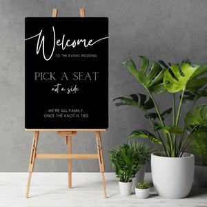 Timeless Black Pick A Seat, Not A Side Sign | Wedding Ceremony Seating Sign | Personalised Wedding Boards UK | Chic Wedding Signage