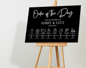 Timeless Black Order Of The Day Sign | Wedding Order of Events Sign | Custom Wedding Timeline Board | Personalised Signage UK