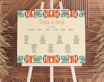 Letrero de boda con el mensaje "Tome asiento" en color crema retro / Letrero con plano de asientos para bodas / Plano de asientos para bodas personalizado / Tableros de bodas personalizados en Reino Unido