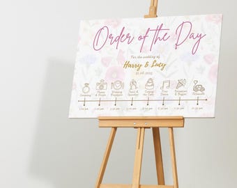 Garden Party Order Of The Day Sign | Wedding Order of Events Sign | Custom Wedding Timeline Board | Personalised Signage UK